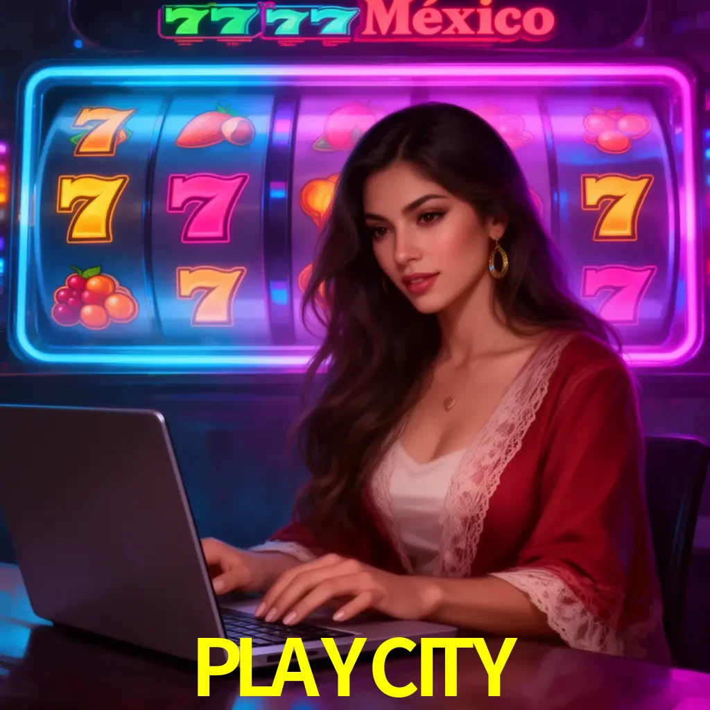 PLAYCITY Slots - tragamonedas, RTP y control Tragamonedas PLAYCITY con símbolos, saldo móvil y reglas de apuesta visibles